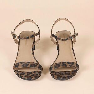 Essentials Women's Ankle Strap Low Heel Sandals Leopard Faux Suede Size 11